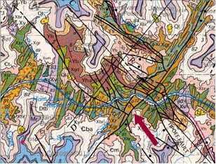This is an image that is drawn to show where the fault line that runs through the middle of the Grand Canyon. It has an arrow pointing to where the fault line is. And this shows why the flood waters ran through this area and created the canyon. Because the fault line acted as a drain plug for the flood waters.