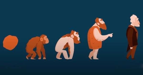 This is a cartoonish drawing of the human evolution chart.
