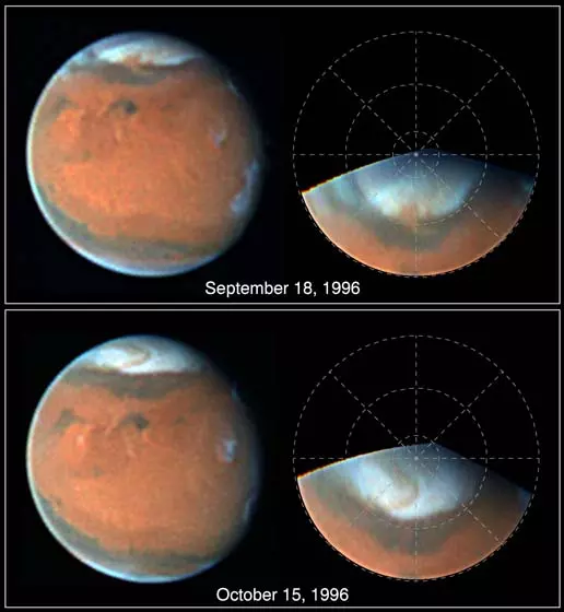 This is a image of the planet Mars and it shows what the polls look like on September 18th 1996 and October 15th 1996.
